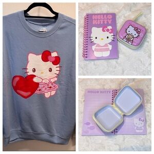 3 piece set Hello Kitty Blue long sleeve womens Sweatshirt notepad & bag charm